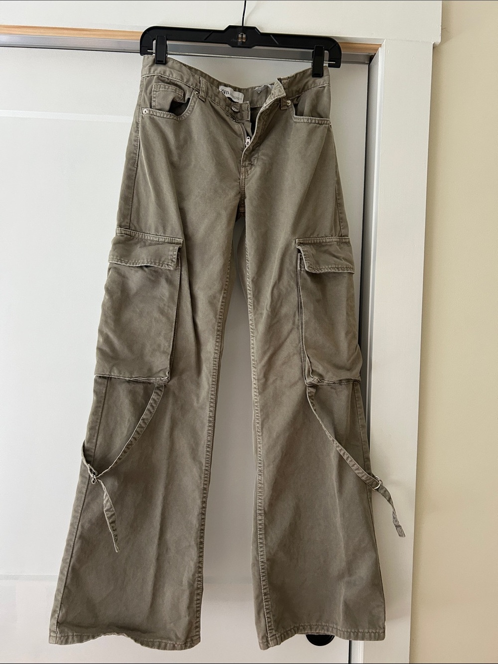 Zara Olive Utility Cargo Wide-Leg Pants
